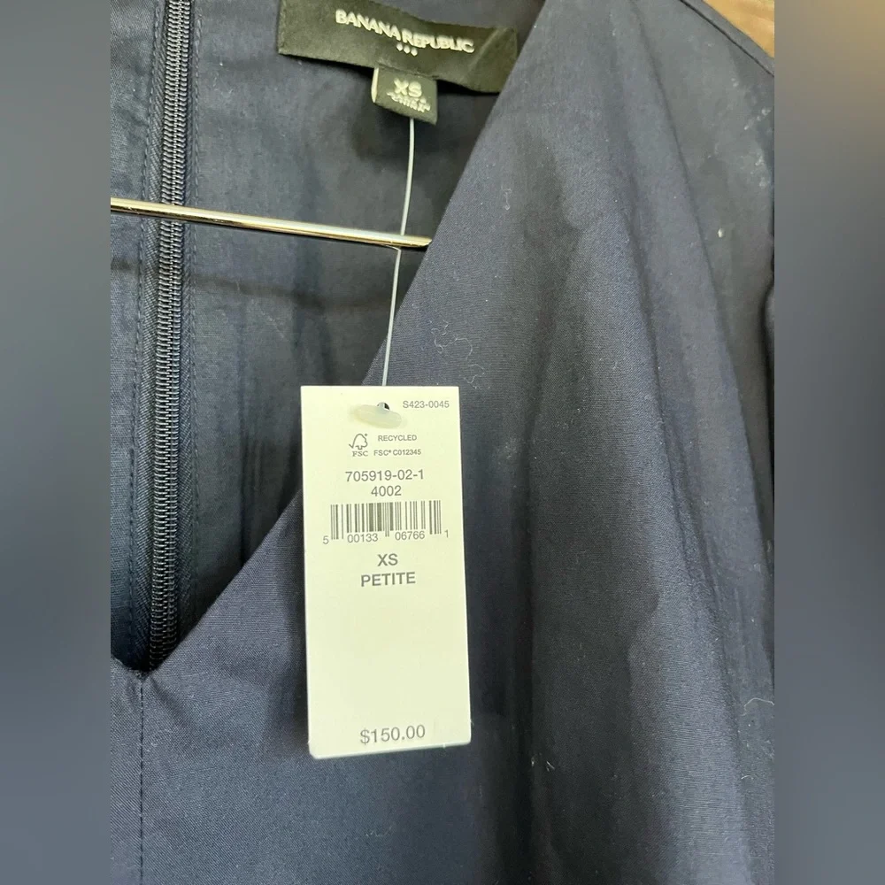 Banana Republic Navy Puff Sleeve Midi Dress – XS Petite – 100% Cotton - Picture 6 of 9